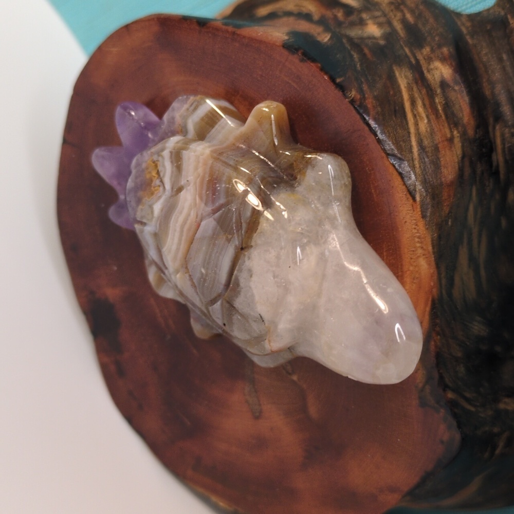Amethyst lace agate hand carved turtle